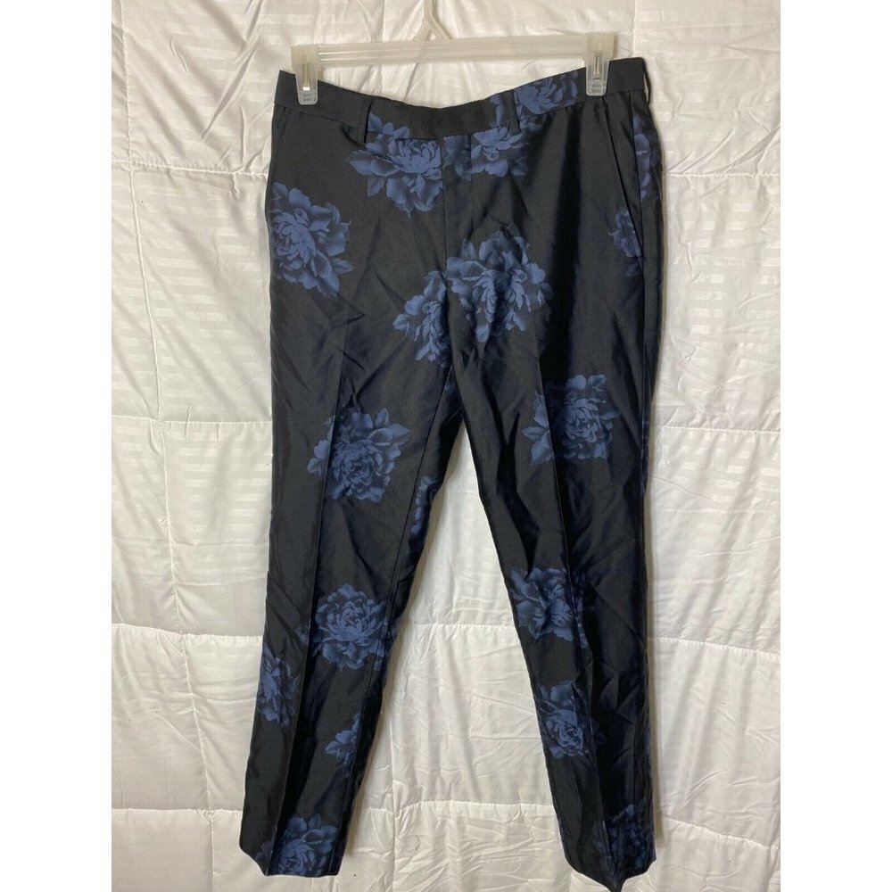 Whimsygoth Women’s DARK NAVY FLORAL Trousers PANTS SIZE‎ 34 WAIST US 14 Office